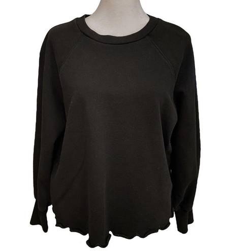 Frame  Womens Scalloped Lettuce Hem Pullover Sweatshirt Long Sleeve Black Medium