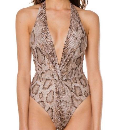 Mara Hoffman Gabriela Sand Multi One Piece Swimsuit Snake Print  Sz L SPF 50