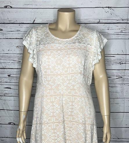 Suzanne Betro SB  NWT Size 2X White Lace Overlay - Nude Lining Flounce Hem Dress