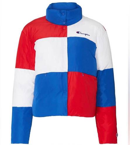 Champion NWOT  Colorblock Surf The Web Puffer Coat Puffy Jacket Red White Blue XL