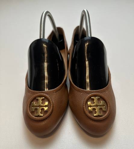 Tory Burch Allie Ballet Flats Elasticized Slip On Travel Brown Leather Womens 8M