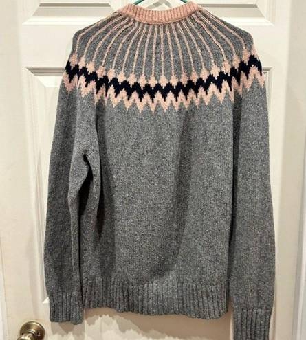 Jason Wu Grey  Gray and Pink Handknit Yoke Merino Blend Sweater size Large