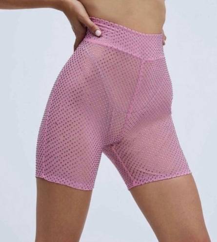 For Love & Lemons NWT  Kiara Pink Rhinestone Mesh Biker Shorts