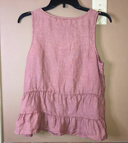 Cynthia Rowley Linen Sleeveless Tiered Babydoll Peplum Tank Top Red Pink Small