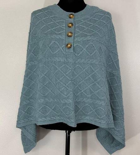 J.Jill Spruce Blue Cozy Cable-Knit Asymmetric Cotton Blend Poncho Sweater Sz S/L