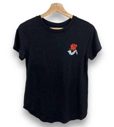 Modern Lux  MEDIUM Black Burnout Amour Rose Fitted Short Sleeve Tee Shirt T-Shirt