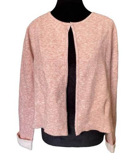 Tahari  Blush Heather White Open Front Fitted Thick Knit Blazer Sweater Cardigan