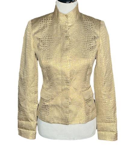 Arden B . Reptile Print Hidden Button Blazer Gold Size Small