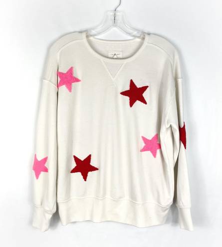 Lou & grey Lou & Gray Cream Terrycloth Pink & Red Star Print Pullover Sweater Top