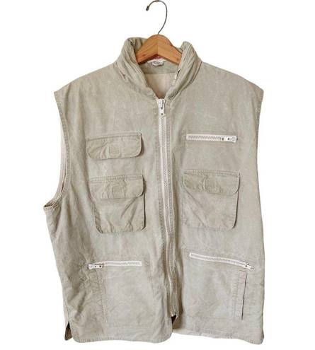 Banana Republic VINTAGE  Bush Vest Hoodie Tan Khaki Cargo Zip Pockets Safari XL