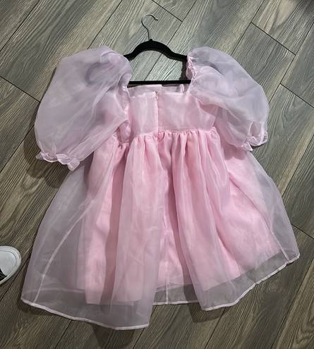 Pink Puff Sleeve Mini Dress Medium