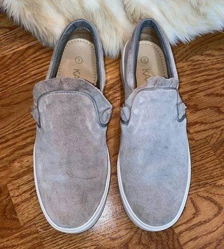 Anthropologie  KAANAS Suede Ruffle slip on shoes size 8