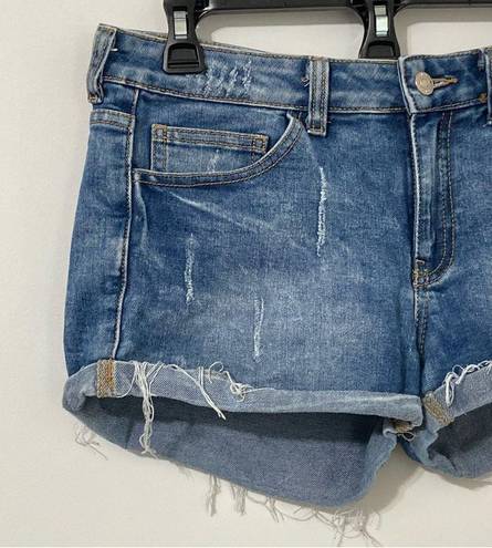 Mango Denim & Tees Blue Denim Cut Off Cuffed Shorts with Frayed Hem Size 6