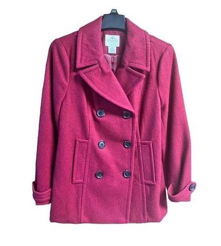 St. John’s Bay  * Burgundy * Wool Blend * Double breasted ￼* Pea Coat * Sz PM NWO