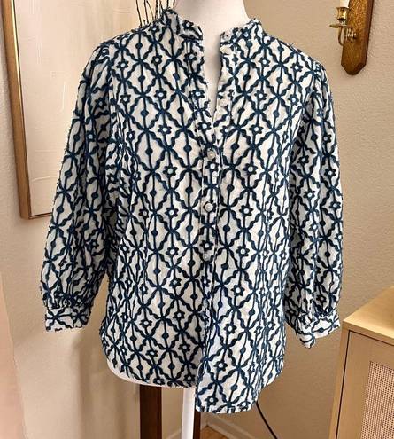 Pilcro  ANTHROPOLOGIE Cotton Blue Embroidered Button down Costal Top Size Medium