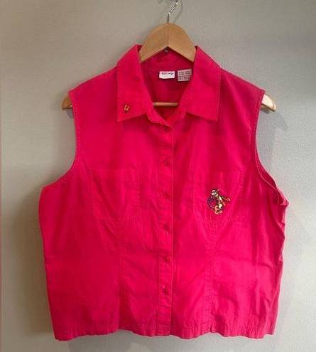 Disney  Vintage Y2K Tigger Sleeveless Button Up Pink XL 100% Cotton