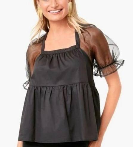 Tuckernuck  Pomander Place Women's Black Tinsley Top Blouse Sheer Puff Sleeve XS