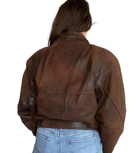 Vintage 80s Pelle Soft Leather Bomber Jacket in Brown Oversized Size Small