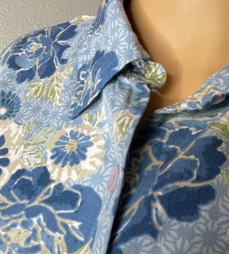 Emma James Short Sleeved Button Down Floral Design Shirt Blue White Size 20W