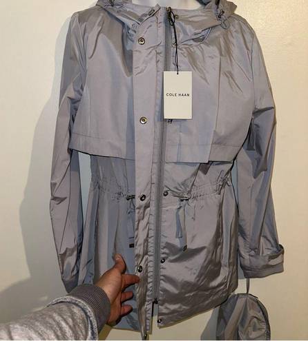 Cole Haan  hooded packable Rain Jacket Size Large blue/gray “Mist” color NWT