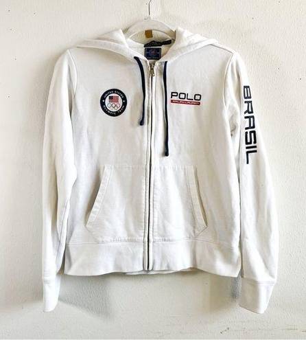 Polo  Ralph Lauren Hoodie 2016 Olympic Brazil Full Zip White Sweatshirt Sz L GUC