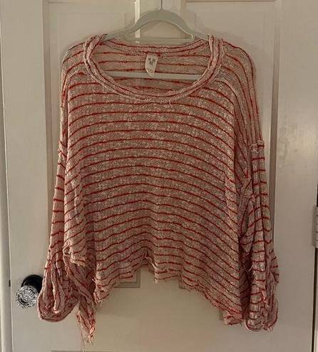 We The Free Free People Red Cream Striped Sweater