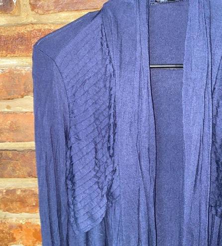 Premise Studio  Navy Blue Pleated Open Front Cardigan Sweater Women's Size Small