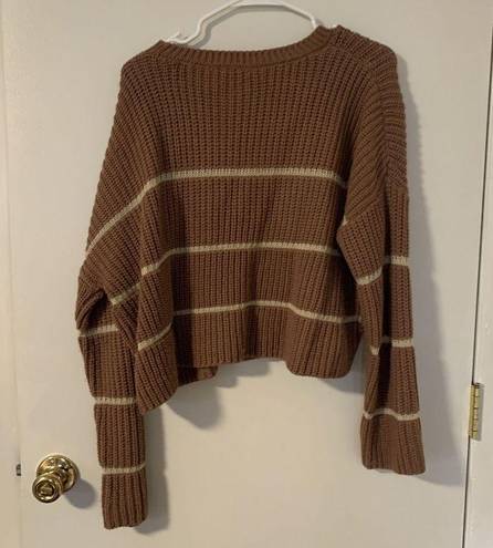 The Moon  & madison Womens Sweater sz M Brown Striped Tight Knit Hem Crew Pullover