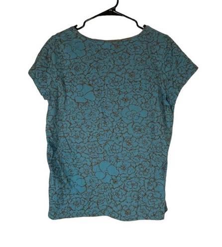 Coldwater Creek  Teal & Gold Sequin Short Sleeve Scoop Neck Blouse Women Sz XL