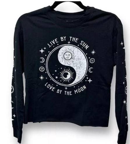 The Moon Rebellious Black Long Sleeve Tee Yin Yang Sun Graphic XS Cotton Astrology