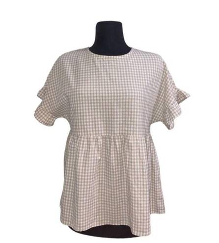 Petal and Pup  Babydoll Checkered Blouse Ruffle Sleeves