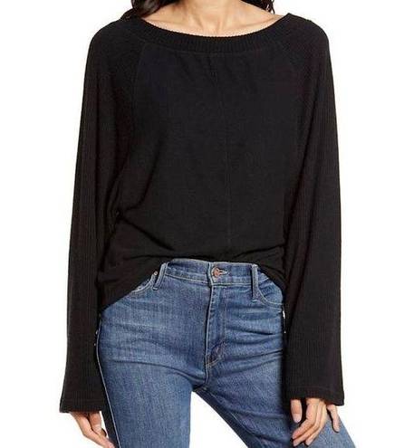 Treasure & Bond Treasure Bond Top Black XS Long Sleeve Raglan Rib Lounge Casual Sweater Blouse