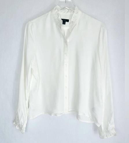 J.Crew  Drapey Ruffle Trim Ivory Viscose Blend Button Down Blouse Shirt Size M