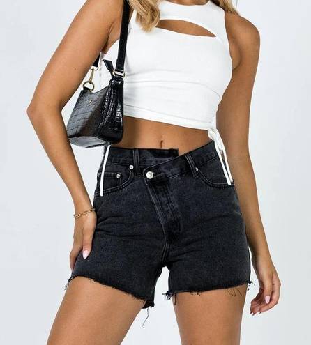 Princess Polly xena black asymmetric denim shorts