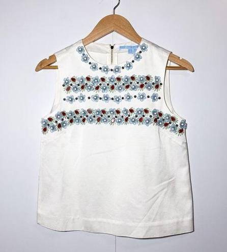 Draper James  Embellished Floral Beaded White Sleeveless Tank Top