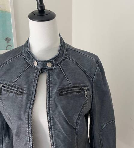 Vintage Blue Gray Faux Leather Moto Jacket