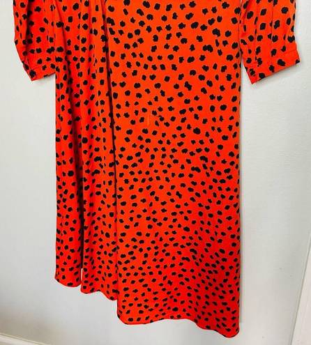 Hunter Bell  Orange Black Animal Print Lawton Polka Dot Ruched Midi Dress Size 6