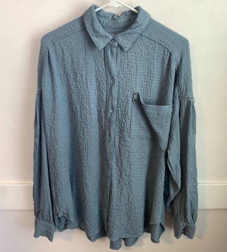 We The Free Free People Blue Solid Hidden Valley Button Down Long Sleeve Shirt