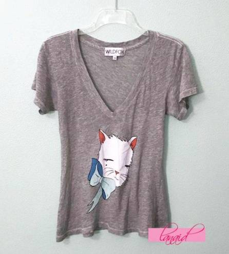 Wildfox NEW  Hippie V-Neck Mon Petit Kitten Cat Heathered Gray A-Line Top Shirt