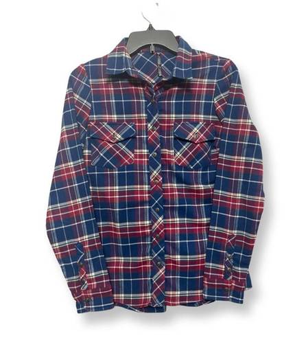 Kuhl Womens Button Up Shirt Blue Red Plaid Long Sleeve Cuff Collar Pocket XS