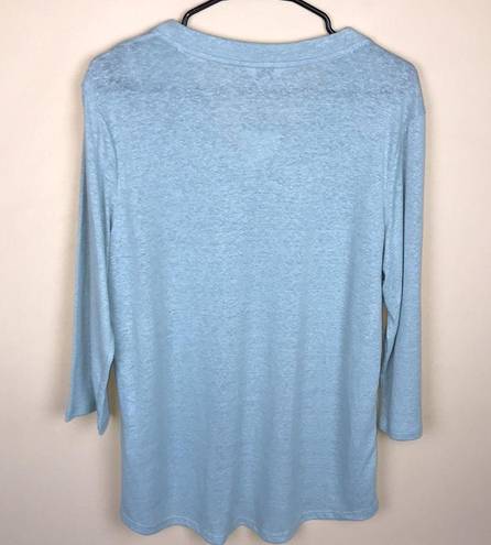 Orvis NWT  Women’s Linen Blend V-Neck Ether Green 7/8 Sleeve Shirt