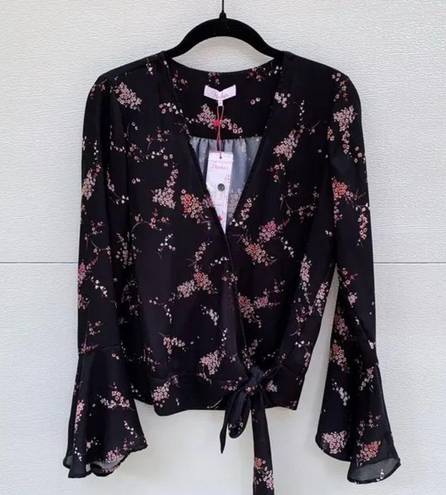 Parker  Chiffon Plum Blossom Floral Bell Sleeve Wrap Blouse Size XS