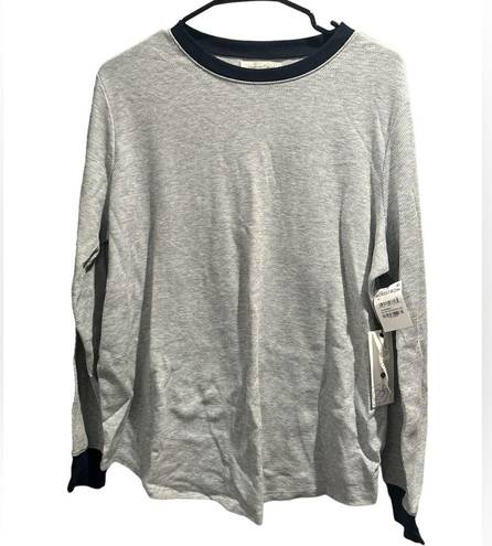 Treasure & Bond  Grey Heather-Navy Crew Neck Contrast Trim Thermal Top Sz XL