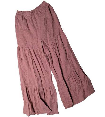 Doe & Rae  Salmon Pink Quilted Textured Tiered Wide Leg High Rise Casual Pants S