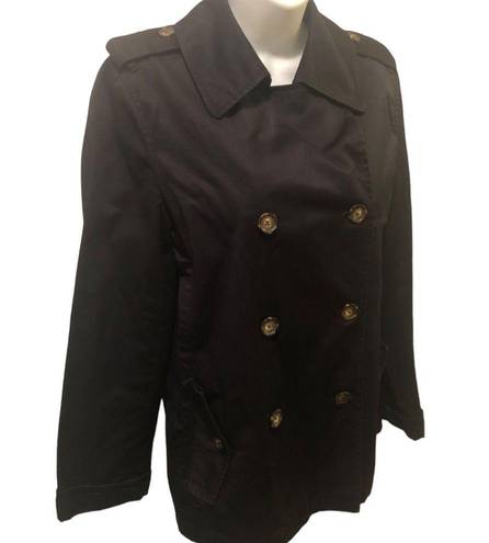 Coach  Short Double Breasted Trench Coat Sz. M Black Pockets Flawed Belt MIA