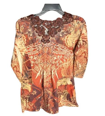 Live and let live Multicolored & Designed Top w Lace & Gem Sequins Wm M