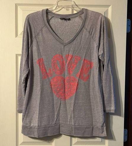 Absolutely Famous  Grey Lightweight V-neck Love Sweatshirt 1X