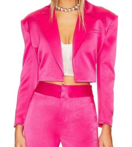 Alice + Olivia Shan Cropped Satin Blazer in Candy