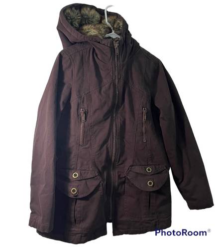 Ruff Hewn Women's Fur Lined Hooded Rustic Jacket Brown Heavy Cotton Medium