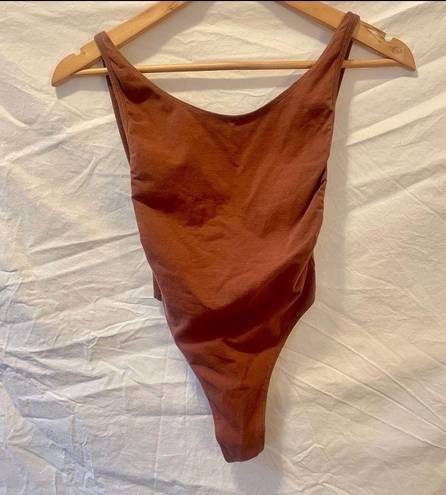 American Apparel XS Nude 3 Cotton Spandex Sleeveless Deep Cut Bodysuit - NWOT